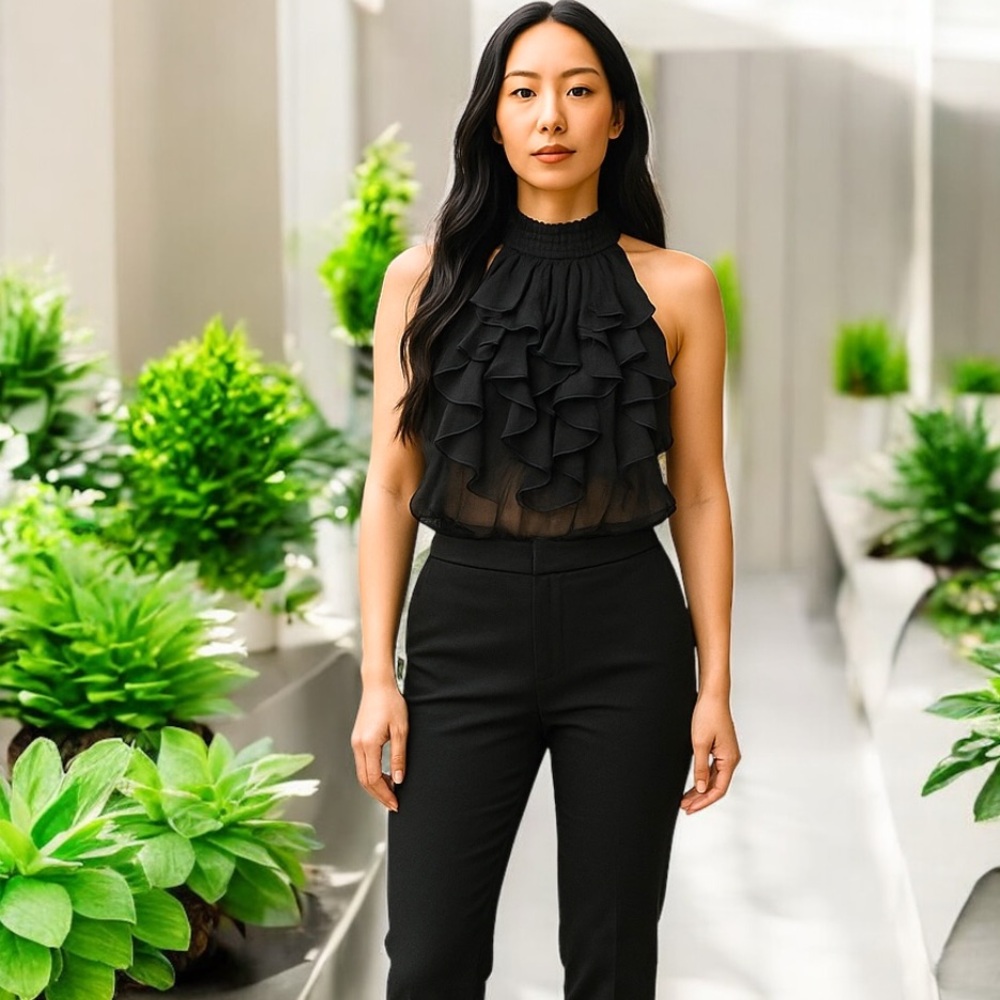 Fashion Web black sheer halter top with ruffle coverage!